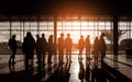 Passengers people silhouettes in airport, travel concept. Generative ai Royalty Free Stock Photo