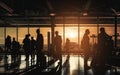 Passengers people silhouettes in airport, travel concept. Generative ai Royalty Free Stock Photo