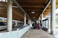 Passengers on the platform of the Flytoget train at Oslo Gardermoen airport station Royalty Free Stock Photo