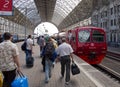 The passengers are on the platform of the Kiev railway station Aeroexpress at Vnukovo airport