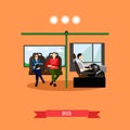 Passengers public transport concept vector banner. People in bus.