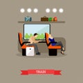 Passengers in public transport concept vector banner. People in train. Subway and rail car interior