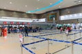 Passengers queue up at the ticketing counters inside Don Mueang Royalty Free Stock Photo