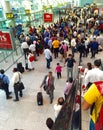 Passengers queuing at the boarding gate