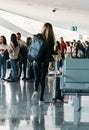 Passengers ready to board an airplane at Bilbao International Airport, Spain Royalty Free Stock Photo