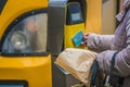 Passengers rush to the train, validate tickets, fare, public transport.