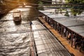 Passengers at a Saen Saep boat service pier during rush hour in the evening