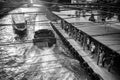 Passengers at a Saen Saep boat service pier during rush hour in the evening