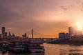 Ships moored in Chongqing town dock at dusk Royalty Free Stock Photo