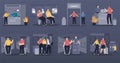 Flat design vector character The activity of airline passengers at the airport