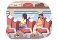 Passengers sitting inside bus, flat vector illustration. Public transport. Road travel. Royalty Free Stock Photo