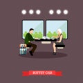 Passengers in train restaurant. Railway car interior. Vector concept poster Royalty Free Stock Photo