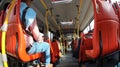 Passengers traveling within Transmilenio. Transmilenio is the service of mass transit in the city of Bogota