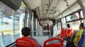 Passengers traveling within Transmilenio. Transmilenio is the service of mass transit in the city of Bogota