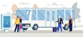 Passengers Waiting Bus on City Bus Stop Vector