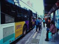 Passengers waiting for bus at bus station in wuhan city, china