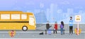 Passengers Waiting for Bus on Stop Flat Vector