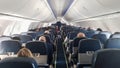 Passengers are waiting for the departure of an Aeroflot flight on a Boeing aircraft before the intercontinental flight. Tourists Royalty Free Stock Photo