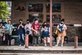 Passengers waiting to board a boat in Saen Saeb Canal, wearing face masks to prevent the coronavirus