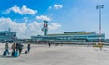 Passengers walking from airplane to the arrivals hall of Rotterdam, The Hague airport