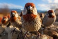 Passer montanus species A wild sparrow flock in harmonious unity