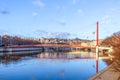 Passerelle du Palais de Justice cable-stayed pedestrian bridge over Saone river in Lyon, France Royalty Free Stock Photo