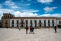 Passerby in the Simon Bolivar square in the city of Tunja. Colombia Royalty Free Stock Photo