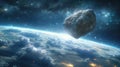 A Passing Asteroid To Planet Earth. Royalty Free Stock Photo