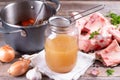 Passing the bone broth through a sieve. Concentrated Bone Broth in a Jar