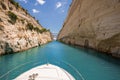 Passing through the Corinth Canal by yacht, Greece. The Corinth Canal connects the Gulf of Corinth with the Saronic Gulf Royalty Free Stock Photo