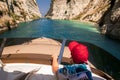 Passing through the Corinth Canal by yacht, Greece. The Corinth Canal connects the Gulf of Corinth with the Saronic Gulf Royalty Free Stock Photo