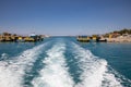 Passing through the Corinth Canal by yacht, Greece. The Corinth Canal connects the Gulf of Corinth with the Saronic Gulf Royalty Free Stock Photo