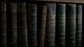 Passing Old Leather Bound Books On Shelf