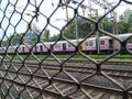 A passing passenger compartments of the Mumbai local train