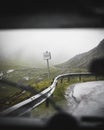 Passing place sign on a rural road in a misty day Royalty Free Stock Photo