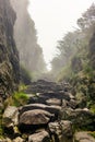 Passing a rock gorge with steep walls while hiking Royalty Free Stock Photo