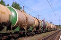 Passing train from railway tanks and empty rails