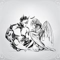 Passion between an angel and the demon. vector illustration