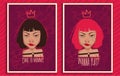 Passion creative posters set. Vector illustration of passionate flirting girls Royalty Free Stock Photo