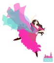 Passion flamenco. Spanish dancer with a flying shawl isolated on white background. Vector illustration