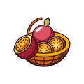 Passion fruit basket illustration, tropical and organic Royalty Free Stock Photo