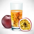 Passion fruit beverage with fruit and slice Royalty Free Stock Photo