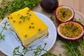 Passion Fruit Cake with fresh Passion fruit, Homemade Royalty Free Stock Photo