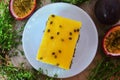 Passion Fruit Cake with fresh Passion fruit Royalty Free Stock Photo