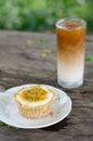 Passion fruit cheesecake and ice coffee
