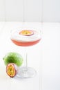 Passion fruit cocktail lime white background