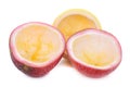 Passion fruit cut in half isolated on white background Royalty Free Stock Photo