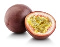 Passion fruit with cut half isolated on white Royalty Free Stock Photo