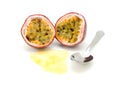 Passion Fruit Cut In Half With Juicy Pulp And Seeds