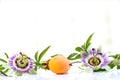 Passion fruit and flower with ripe passion fruit isolated on white background Royalty Free Stock Photo